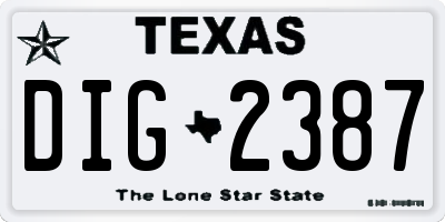 TX license plate DIG2387
