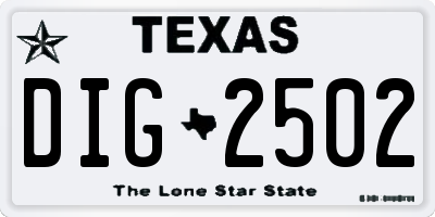 TX license plate DIG2502