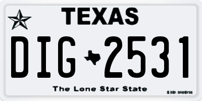 TX license plate DIG2531