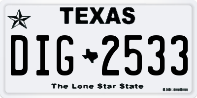 TX license plate DIG2533