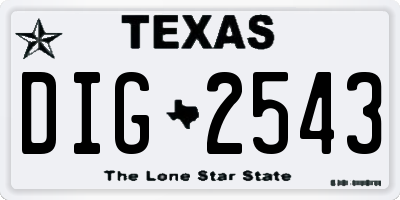 TX license plate DIG2543