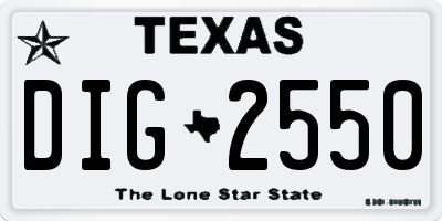 TX license plate DIG2550