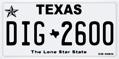 TX license plate DIG2600
