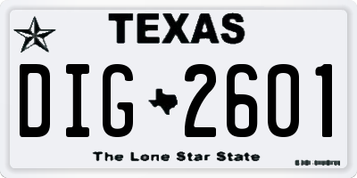 TX license plate DIG2601