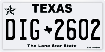 TX license plate DIG2602