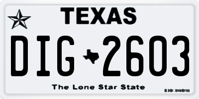 TX license plate DIG2603