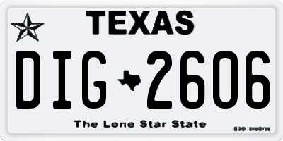 TX license plate DIG2606