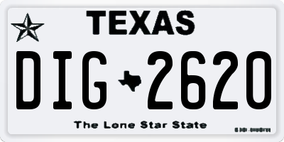 TX license plate DIG2620