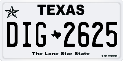 TX license plate DIG2625