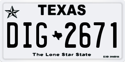 TX license plate DIG2671