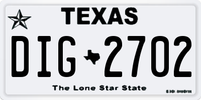 TX license plate DIG2702