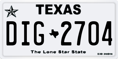 TX license plate DIG2704