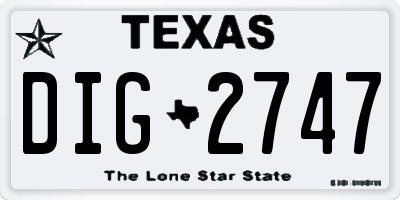 TX license plate DIG2747