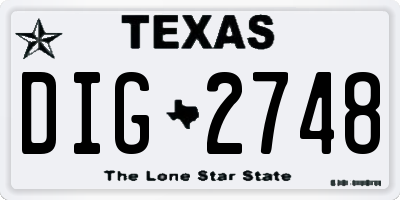 TX license plate DIG2748