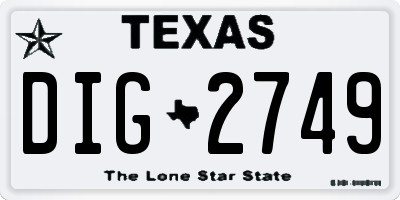 TX license plate DIG2749