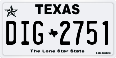 TX license plate DIG2751