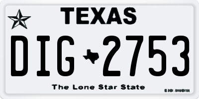 TX license plate DIG2753