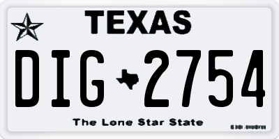 TX license plate DIG2754