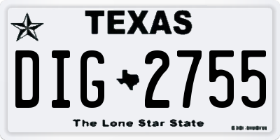 TX license plate DIG2755