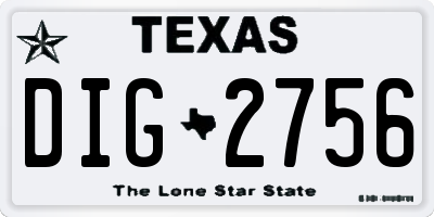 TX license plate DIG2756