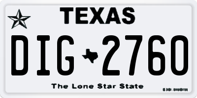 TX license plate DIG2760