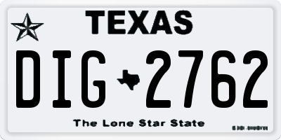 TX license plate DIG2762
