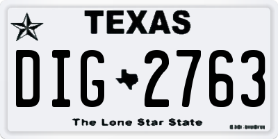 TX license plate DIG2763