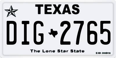TX license plate DIG2765