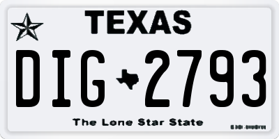 TX license plate DIG2793