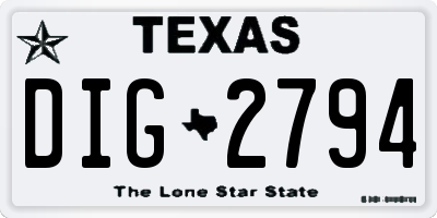 TX license plate DIG2794
