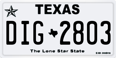 TX license plate DIG2803