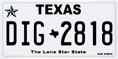 TX license plate DIG2818