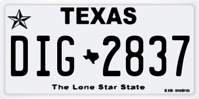 TX license plate DIG2837