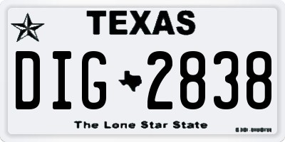 TX license plate DIG2838