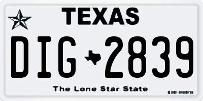 TX license plate DIG2839