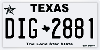 TX license plate DIG2881
