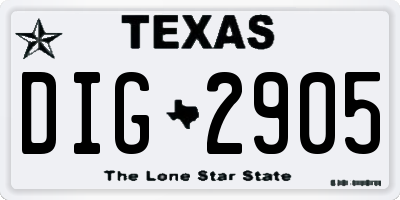 TX license plate DIG2905