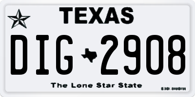 TX license plate DIG2908