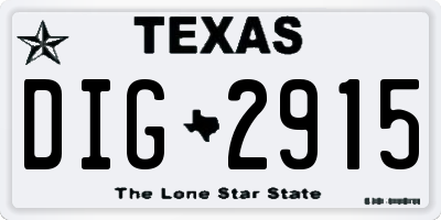 TX license plate DIG2915
