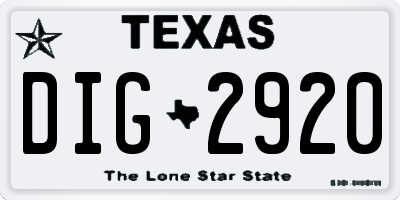 TX license plate DIG2920