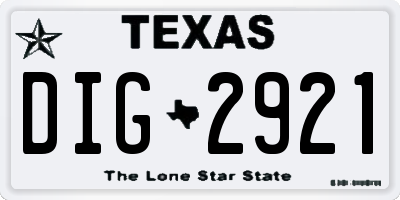 TX license plate DIG2921