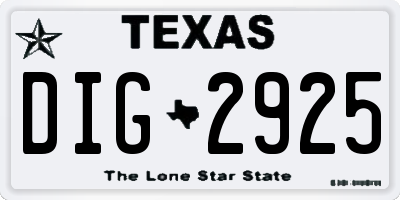 TX license plate DIG2925