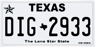 TX license plate DIG2933