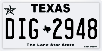 TX license plate DIG2948