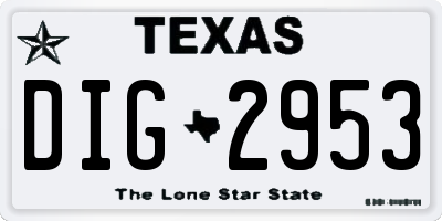 TX license plate DIG2953