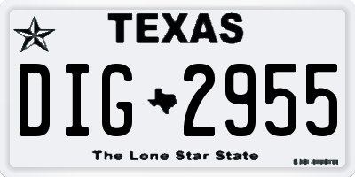 TX license plate DIG2955