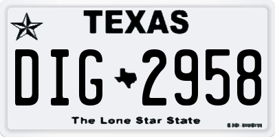 TX license plate DIG2958