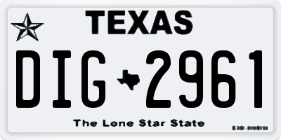 TX license plate DIG2961