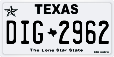 TX license plate DIG2962
