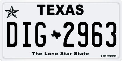 TX license plate DIG2963